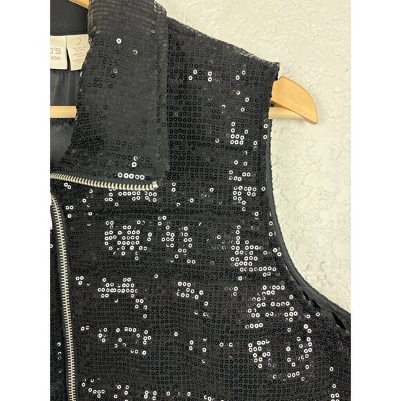 Chicos Collection Womens Sequin Quilted Vest Size 2 US Large‎ Black Holiday - Picture 2 of 7